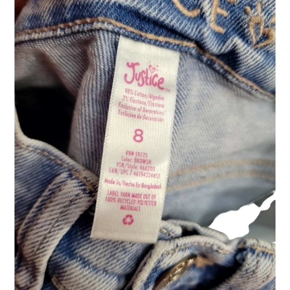Justice Light Blue Distressed Straight Leg Jeans, Size 8